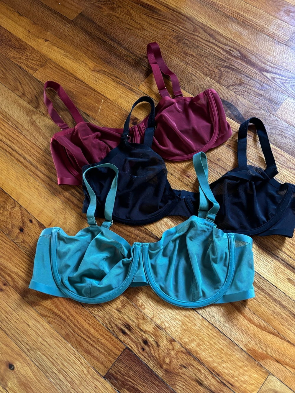 CUUP Balconette Mesh Bra bundle - Teal, Black & Burgundy 38D/36E